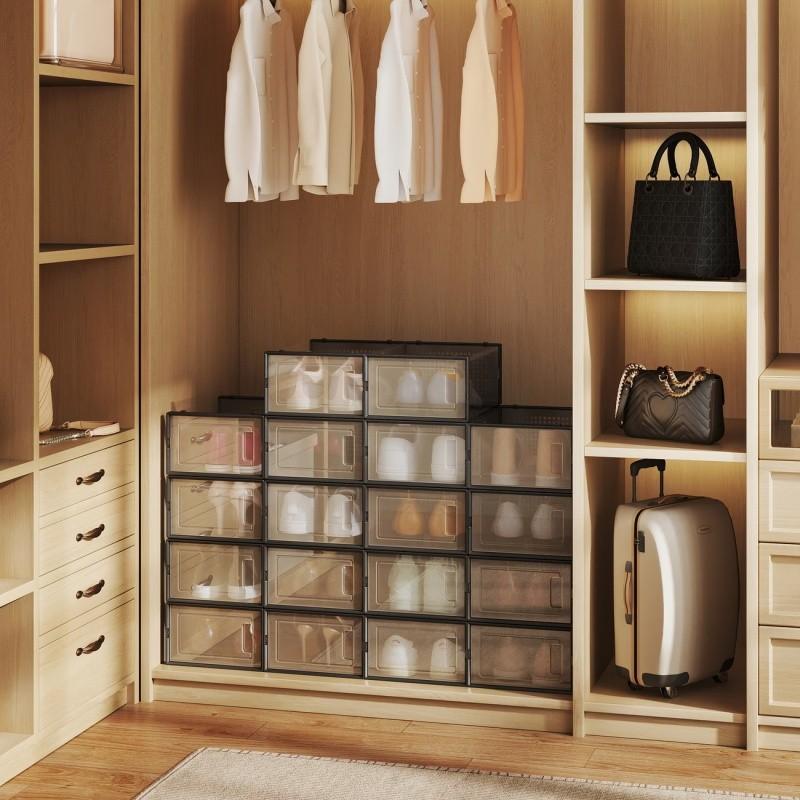 12-Pack Extra Large Shoe Storage Boxes, Transparent Plastic Stackable Organizer, Space-Saving Sports Shoes Rack for Closet, Entryway, Under Bed