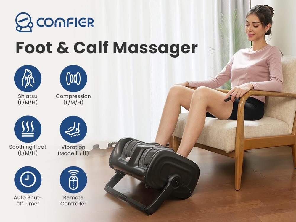 COMFIER Shiatsu Foot Calf Massager with Heat, Gifts for Women Men, , Leg Massager, Kneading/Vibration Massage, Remote Control, Up to Size 14