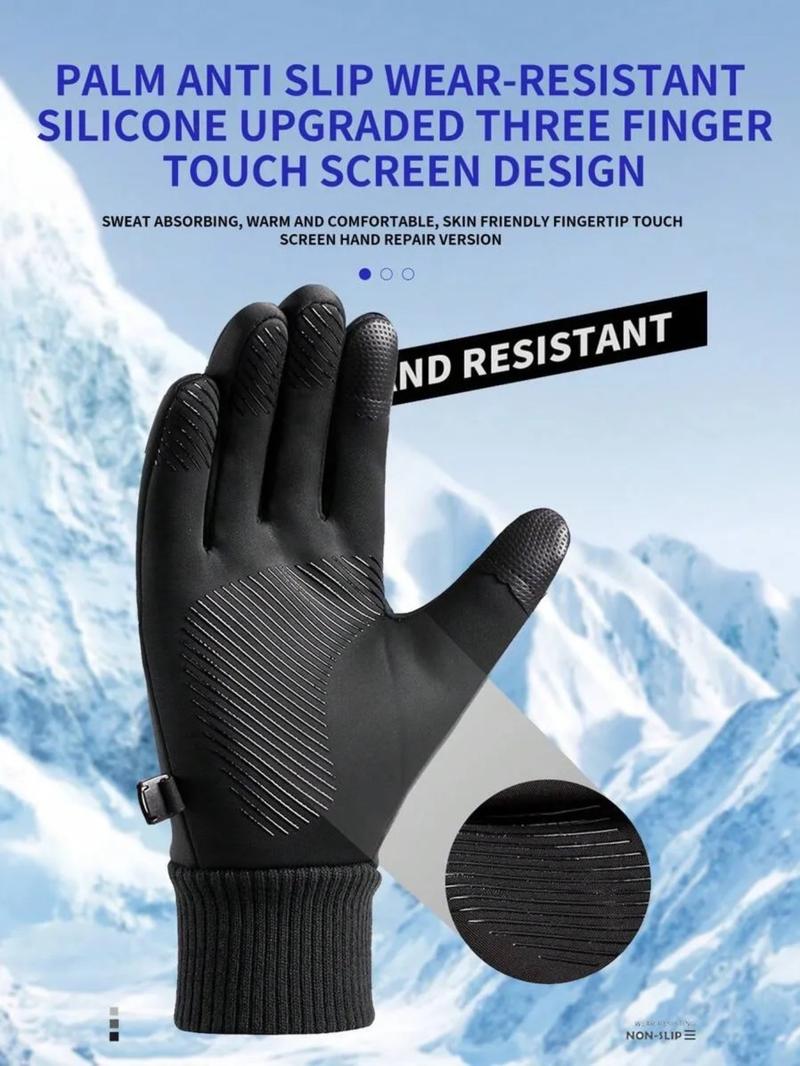 Men's Polyester Fleece Lined Gloves, Waterproof Windproof Touchscreen Compatible, Ideal for Skiing Cycling Motorcycle Outdoor Sports Motorbike Gloves