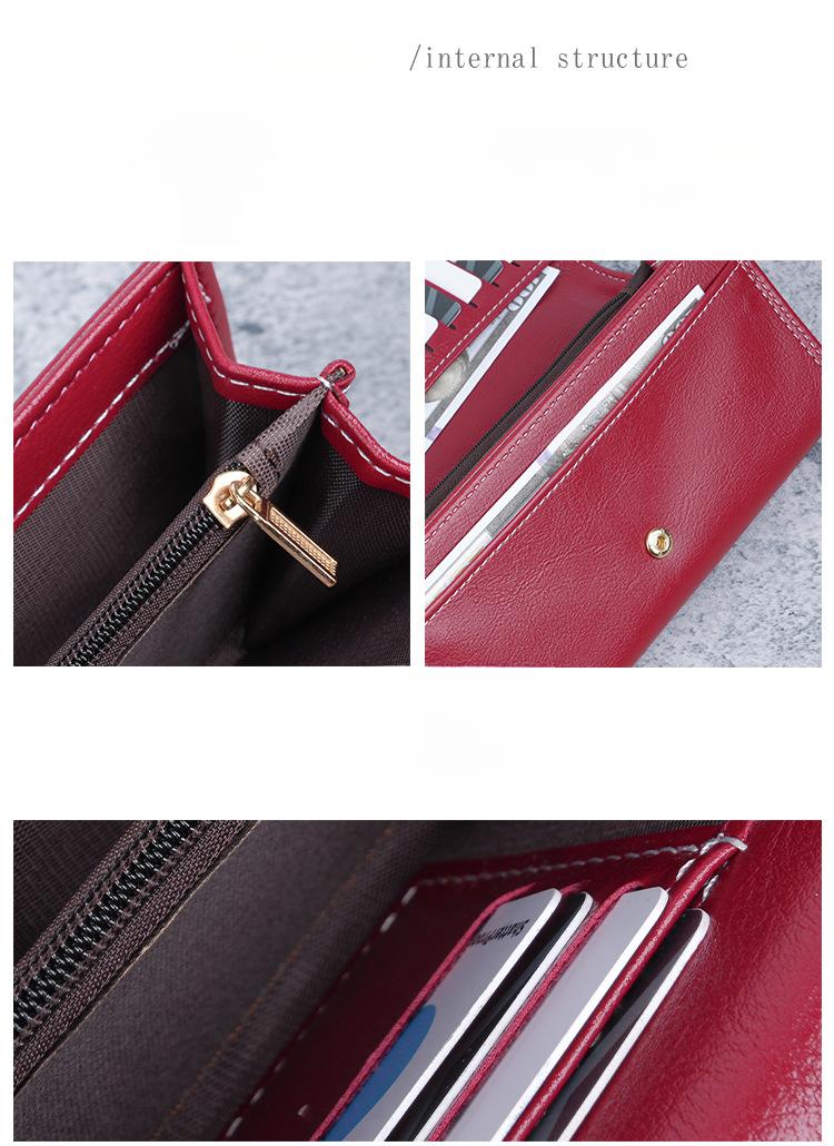 New stylish and simple women's soft leather long zipper wallet with multiple card slots and cute design