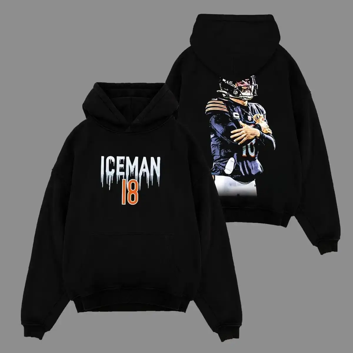 Caleb Williams #8 Iceman 'Cold' Celly Graphic Pullover Hoodie, Soft Cotton, Da Bears Game Day Fan Outfit, Sweatshirt & T‑Shirt Available, Made In US, Gift For Football Fans