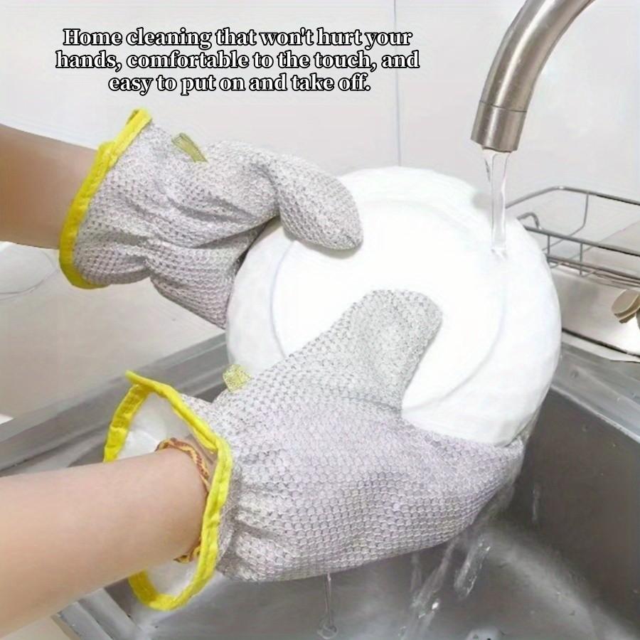 Thick Silver Wire Dishwashing Gloves, Multi-Functional Heat Resistant, Waterproof Bowl Brush, Non-Stick Oil Kitchen Cleaning Gloves