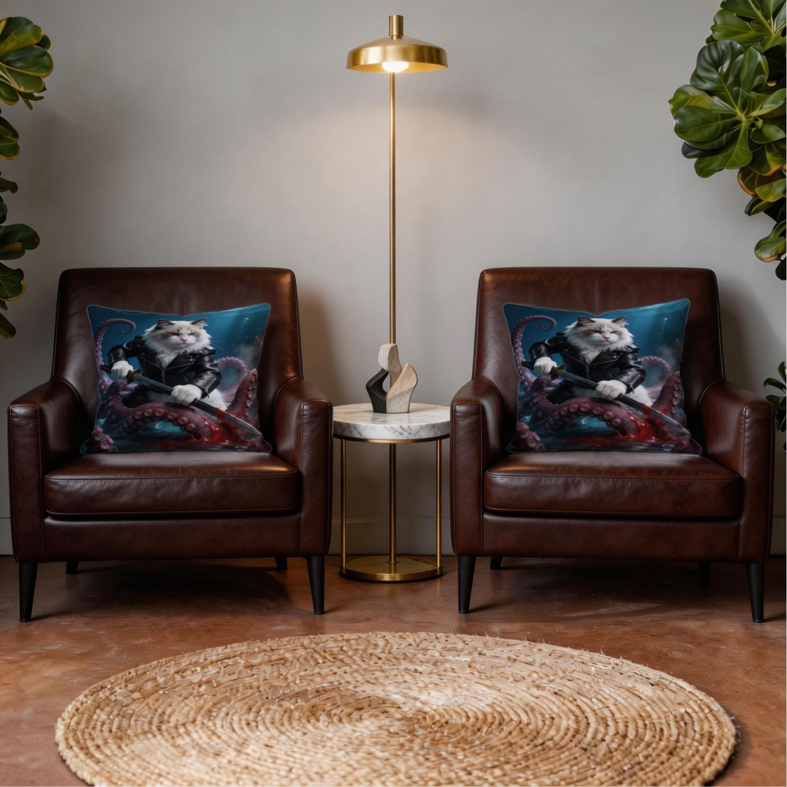 1 Pack Funny Animal Throw Pillow Set, HD Digital Print Samurai Cat / Pirate Garfield / Rocket Raccoon Accent Cushion, Non-Fade Decorative Pillow for Couch & Bed, Cool Gift for Pet Lovers, 18×18 Inch Home Decor