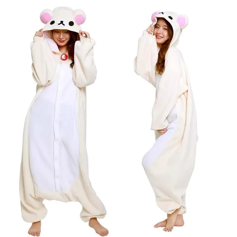 Women's Rilakkuma Kigurumi Onesie - Polyester Fiber Longsleeves Full-Length Suit, Kawaii Japanese Anime Cartoon Loungewear Nightwear Jumpsuit Clothes, All-Season Casual Pajamas, Ideal Gift (M, 158-168cm)