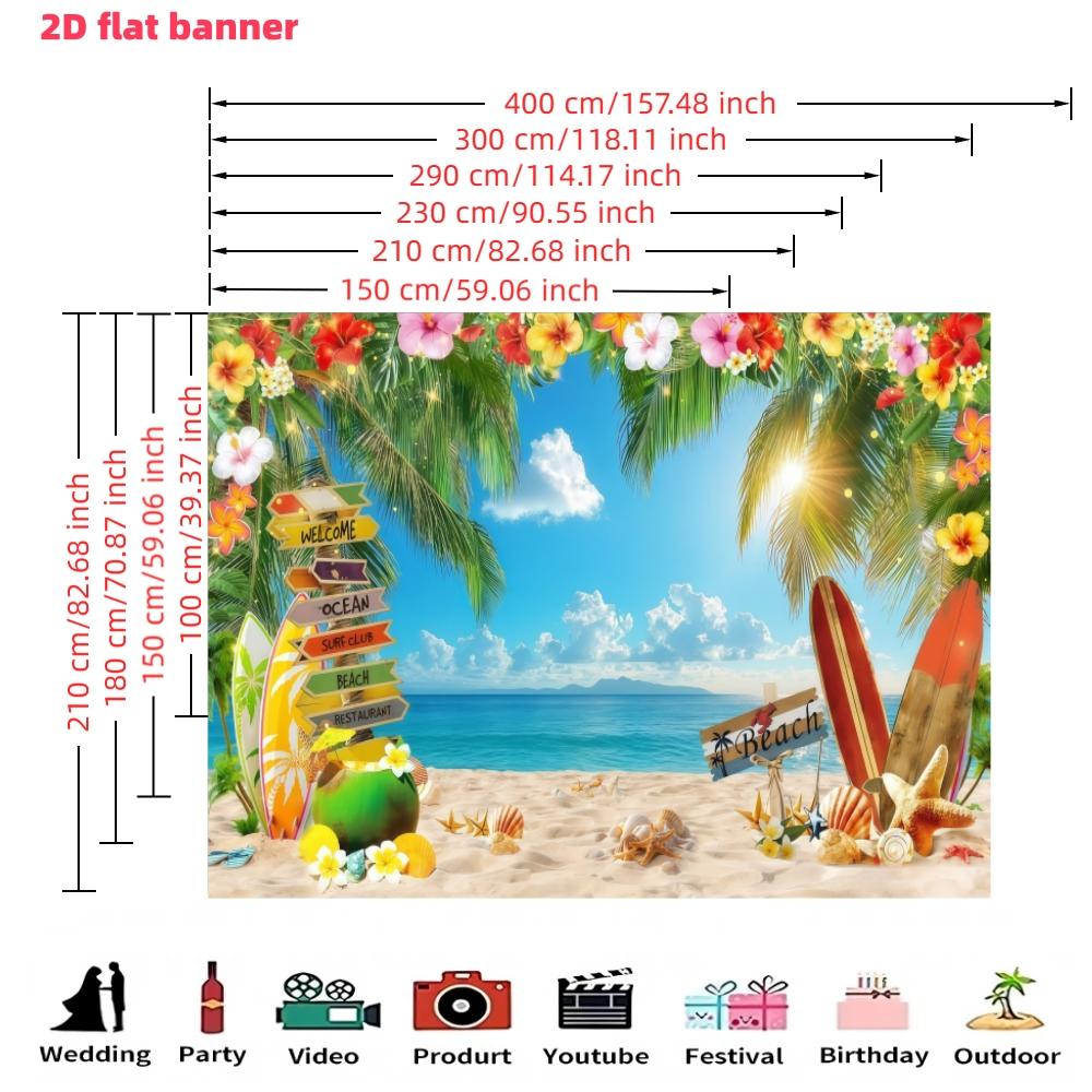 Hawaiian beach background banner, summer Hawaiian tropical palm tree photography background, polyester material, suitable for indoor/outdoor Hawaiian parties, birthdays, weddings, summer decoration, photo booth background, holiday party supplies