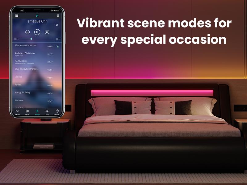 SHA CERLIN Deluxe LED Bed Frame with PU Leather Upholstered Adjustable Headboard,Modern Low Profile Sleigh Design,Heavy Duty Wood Slat Support,No Box Spring Needed,Full/Queen/King Size#ChristmasGifts#TikTokShopBlackFriday