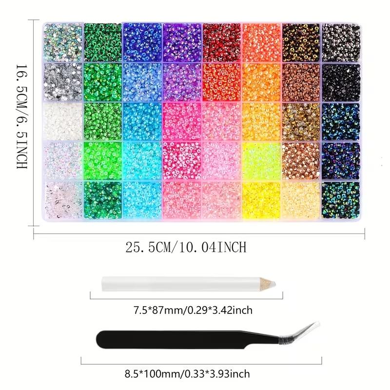 40000pcs 40 Color Jelly Rhinestone Decoration Set, 3mm Multi-Color Resin Flatback Gems, Includes Dedicated Pick-Up Tool,Fusion Bead Set，Suitable for DIY Crafts, Diamond Painting, Nail Art, etc., Sparkling Decoration Set