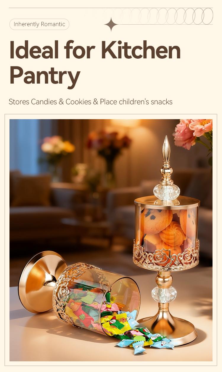 Vintage Clear Storage Jar with Lid, 1 Count Elegant Snack Container Nuts Candy Containers Storage Box, Decorative Storage Glass Jar for Home Living Room Coffee Table