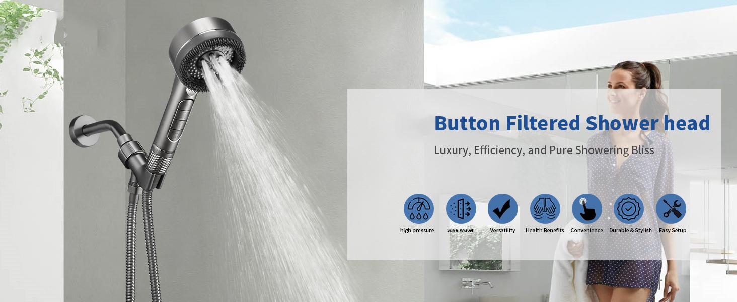 2025 New Filtered Shower Head with Handheld, High Pressure Water Flow and Multiple Spray Modes Shower Head with Filter, Power Wash for Hard Water, Showerhead with ON/OFF Switch for Pets Bath
