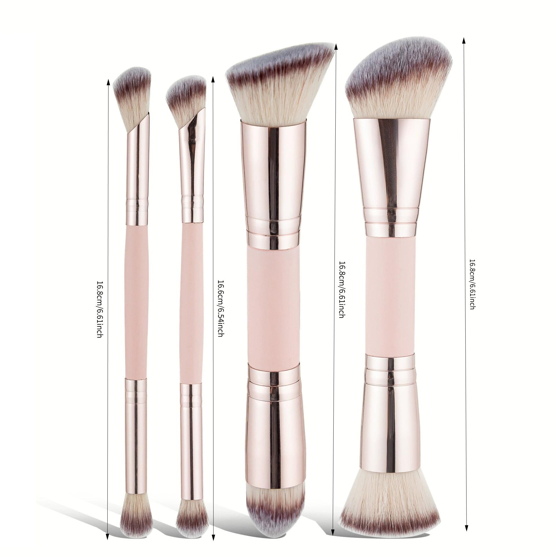 Multifunctional Twin-headed Makeup Brush Set (4 Pcs), Premium Synthetic Bristles Suitable for Liquid/Cream/Powder Foundations, Silky Touch for Flawless Makeup, Travel-friendly Makeup Tool, Soft Cosmetic Brushes, Ideal Gift for Women & Girls