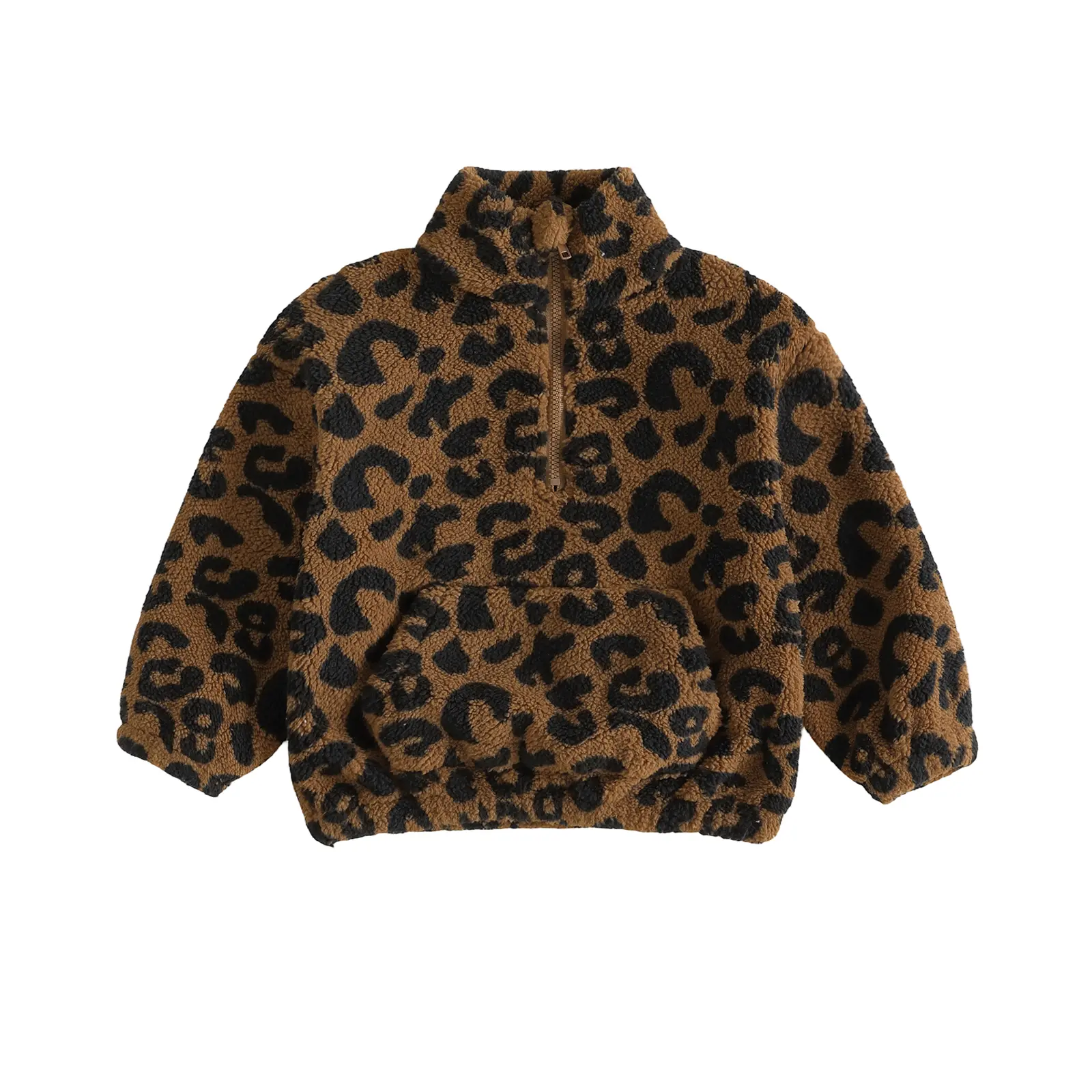 REDWOON Toddler Baby Boys Girls Leopard Sherpa Fleece Pullover Half Zip Fuzzy Jacket with Pocket for Fall Winter