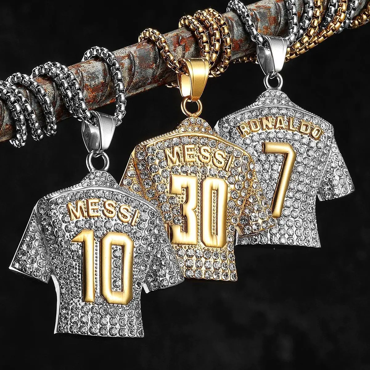Football Jersey Messi Cristiano Ronaldo Neymar Mbappé Harland Men Necklaces Stainless Steel Pendant Chain Fashion Jewelry Gifts