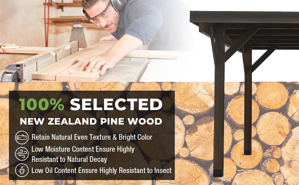 Patio Parasol Cedar Wooden Gazebo Pavilion 17ft x 12ft with Hard Top Slant Roof, Heavy Duty Carport Garage, Outdoor Pergola, Assembly Required Patio Canopy