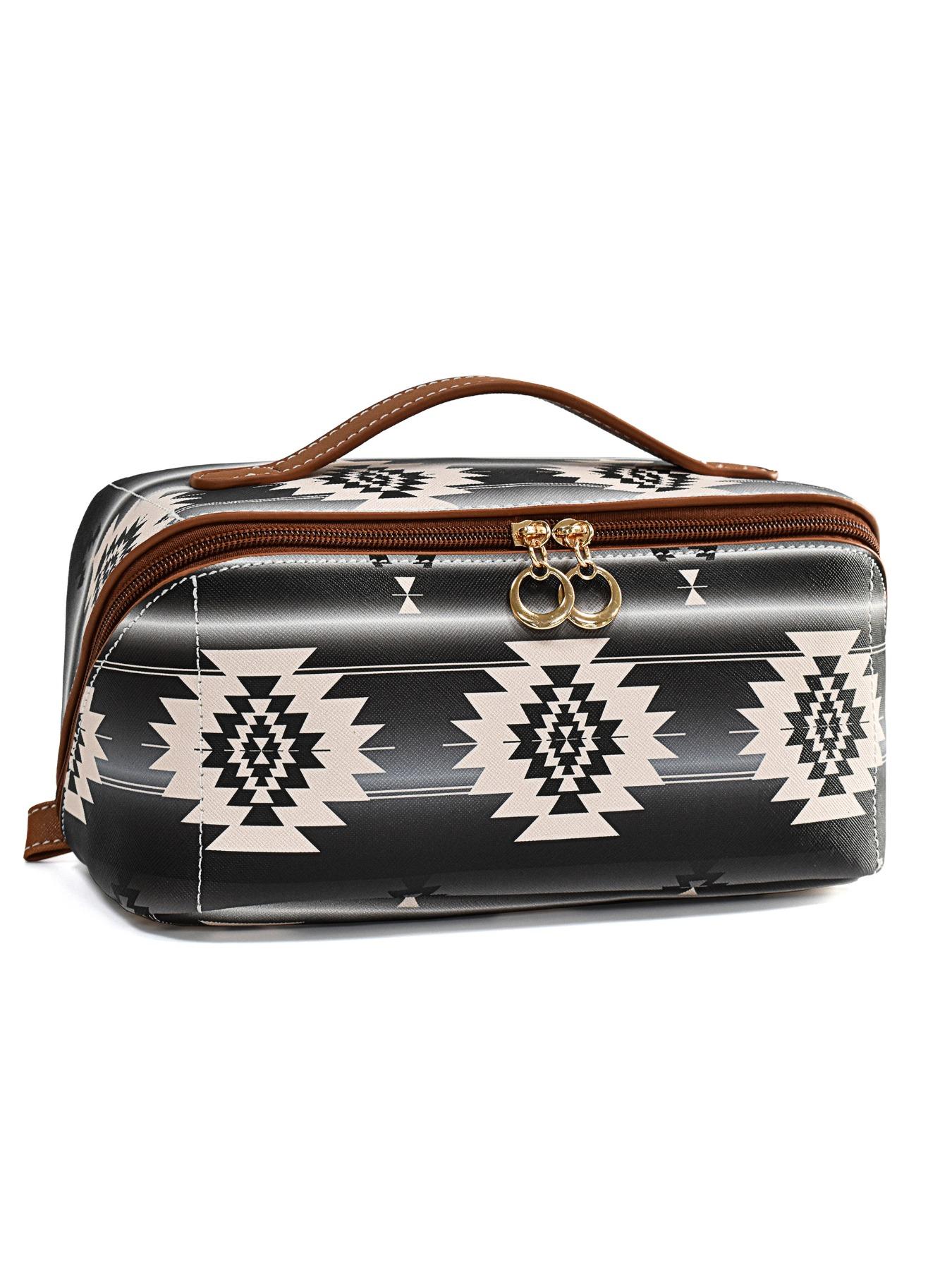 Boho Style PU Leather Cloud Pillow Makeup Bag, Large Capacity Handheld Makeup Case, Travel Wash Kit, Stylish and Functional