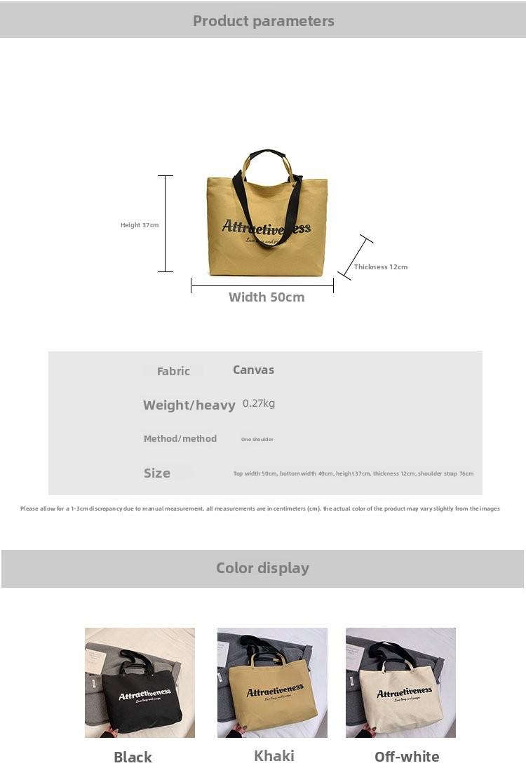 Casual Letter Print Canvas Tote Bag, Large Capacity Commute Shoulder Bag, Lazy Style Handbag, Student School Bag