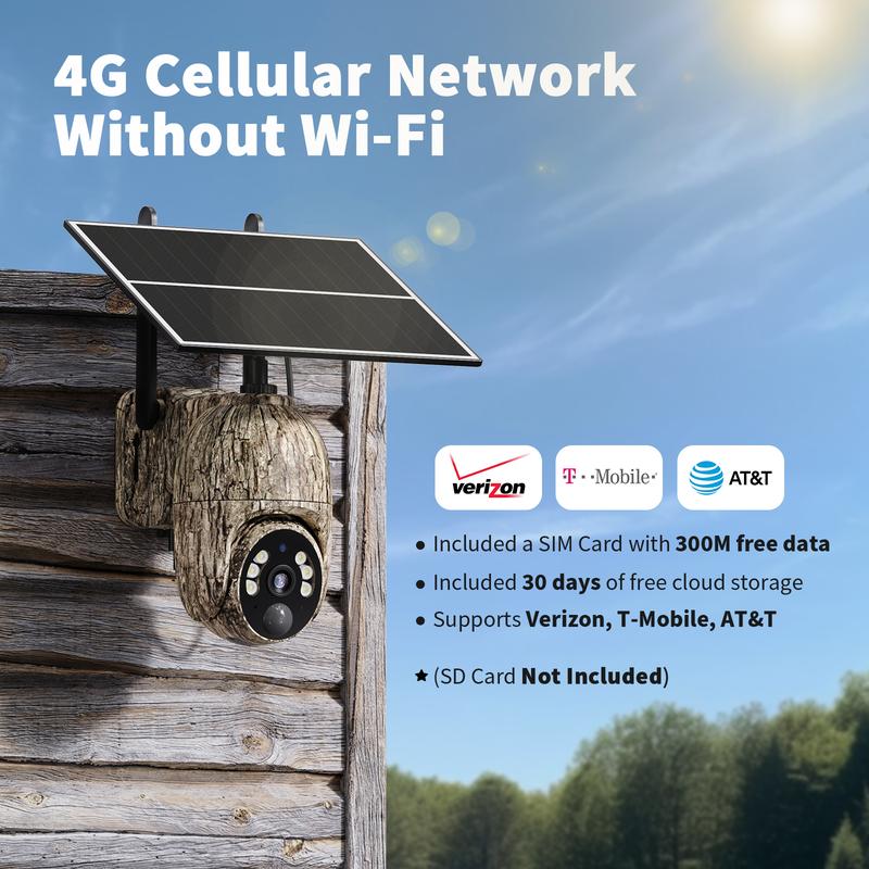 4G LTE Solar Security Camera – 2K 360° View, No WiFi/Power Needed, Remote APP, Waterproof, Motion Activated,Night Vision, Includes 4G Data Card (Data Refill Required)