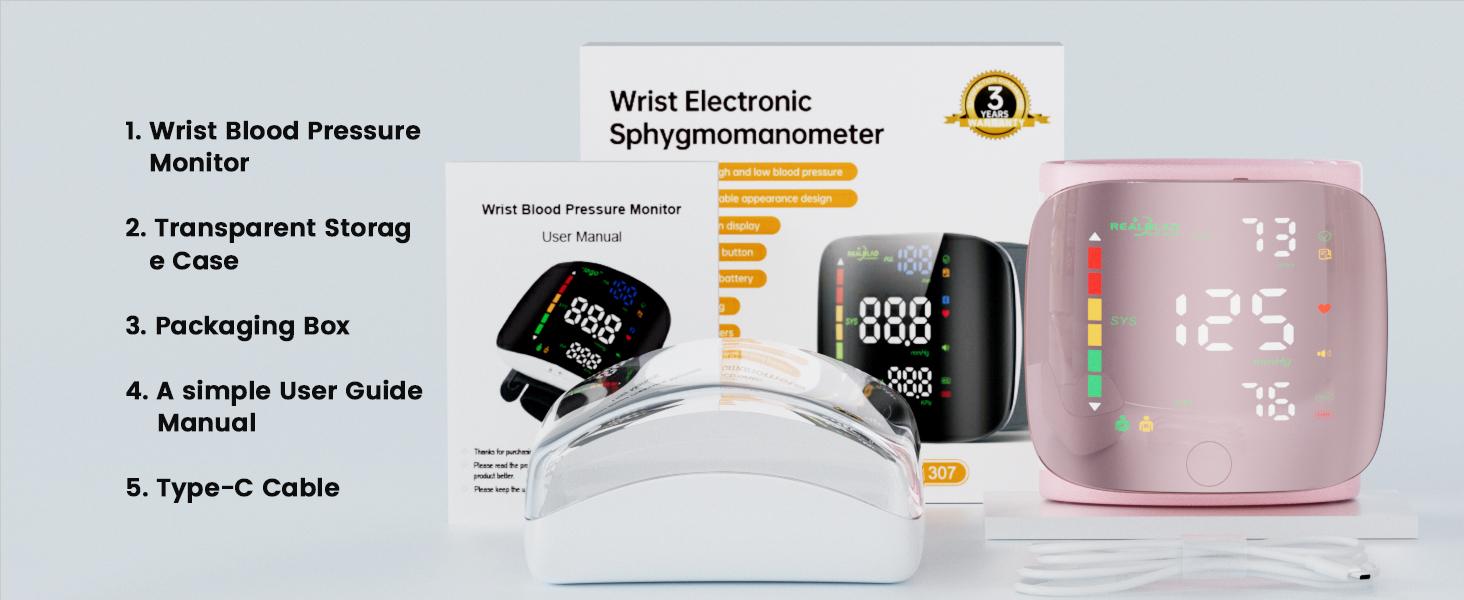 Wrist BP Monitors for Home Use with Curved Screen, Rechargeable Bp Machine, One-Button Switch Voice and User, Easy to Use, 5.31-9.25inch Bp Cuff, with Storage Case Bp Monitor