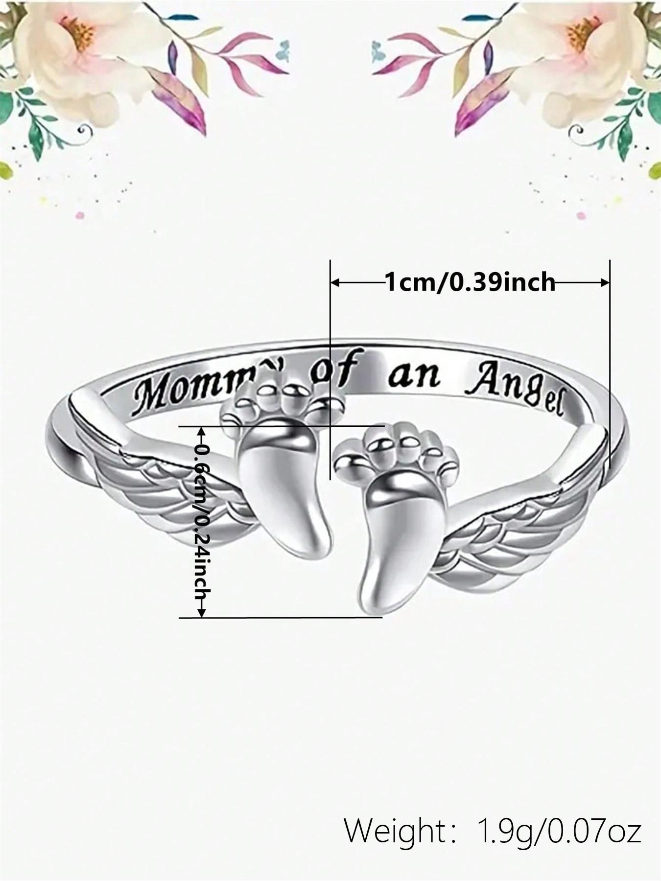 Mother's Day Gift Letter & Wing Design Cuff Ring, Commemorative Ring, Fashionable Jewelry for Women, Elegant All-match Fashion Accessories for Daily Wear
