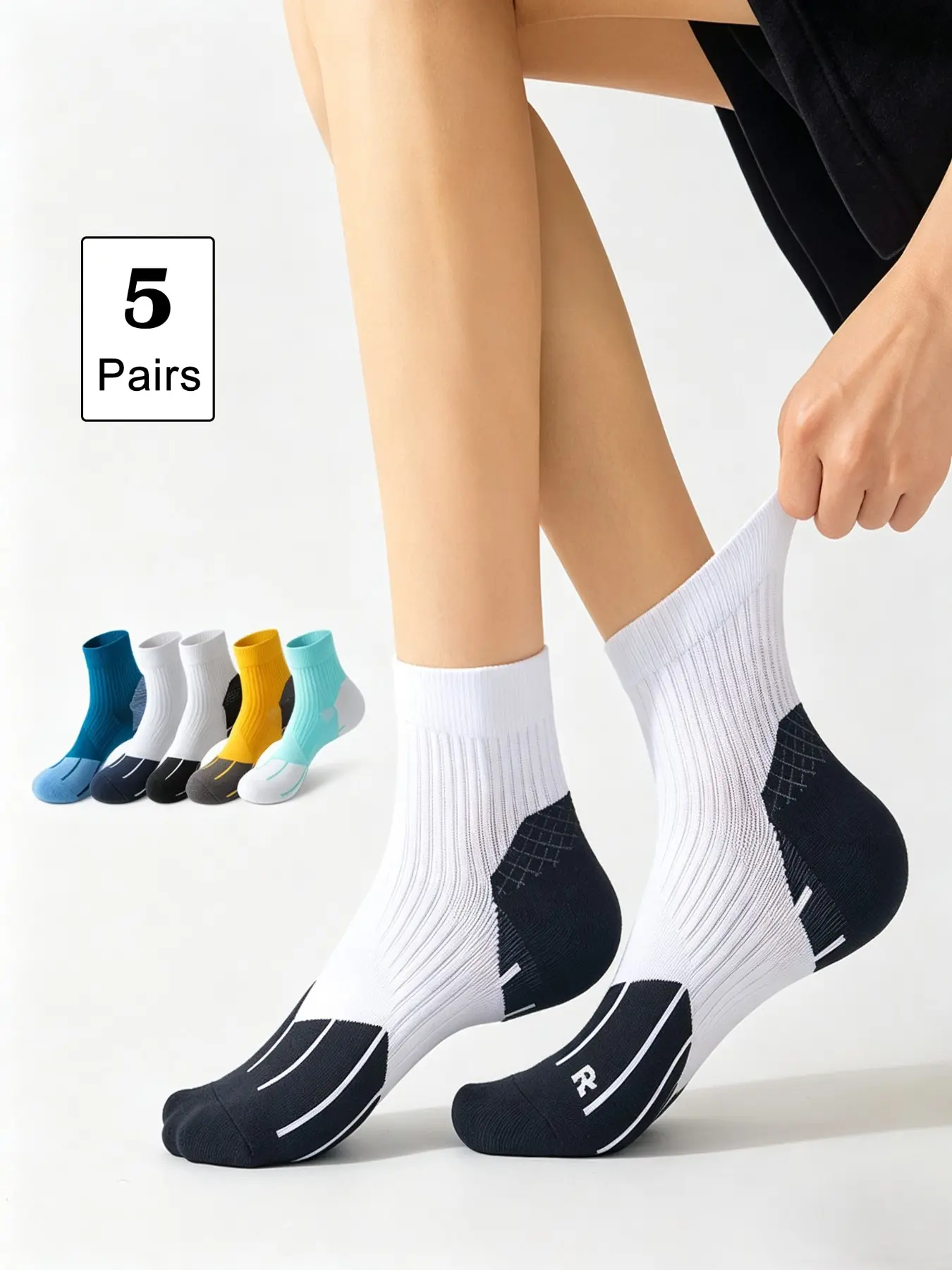 5 Pairs Men's Short Socks, Professional Running Sports Socks, Sweat-Wicking Breathable Shock Absorption Ankle Compression, Unisex