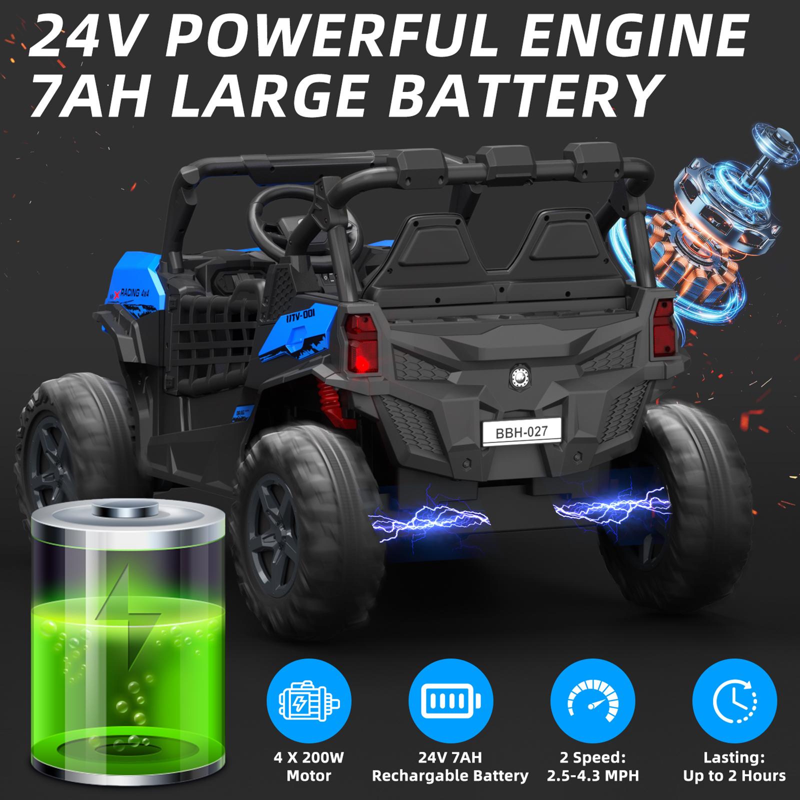 KORIMEFA 24V 7AH Kids Ride On Truck Car with Parent Remote Control Spring Suspension LED Lights AUX Port for Kids 3 and Up Lightweight Scooter