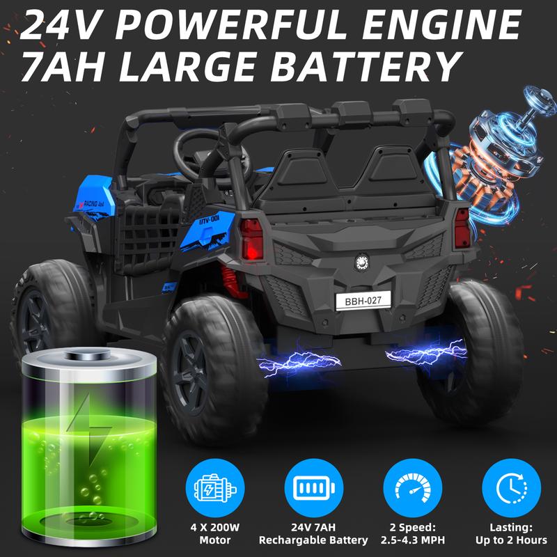 KORIMEFA 24V 7AH Kids Ride On Truck Car with Parent Remote Control Spring Suspension LED Lights AUX Port for Kids 3 and Up Lightweight Scooter