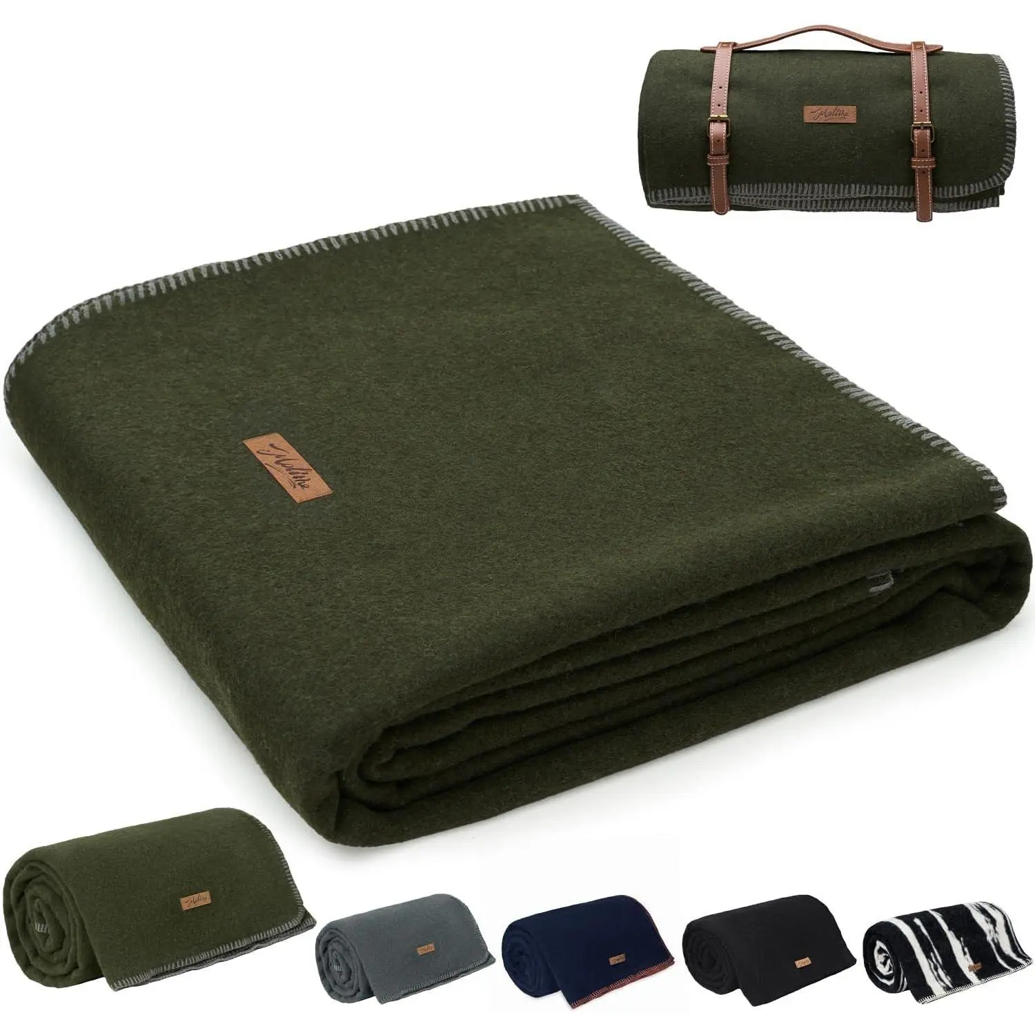 Molithe 100% Wool Blanket, 48" x 62", Warm, Thick, Washable, Military | Great for Camping, Outdoors, Sporting Events, Survival Kits，Olive Green