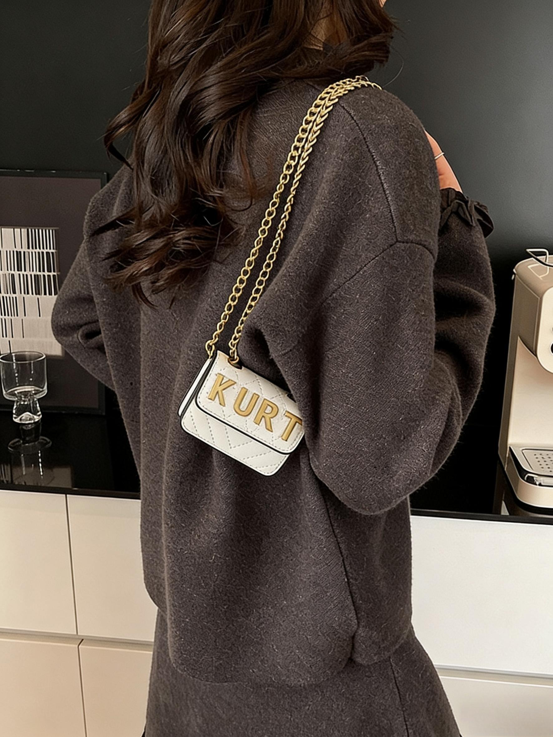 Women's Versatile Rhombic Embroidery Chain Small Square Bag, Fashionable Letter Design Mini Crossbody Shoulder Bag, Crossbody Purses