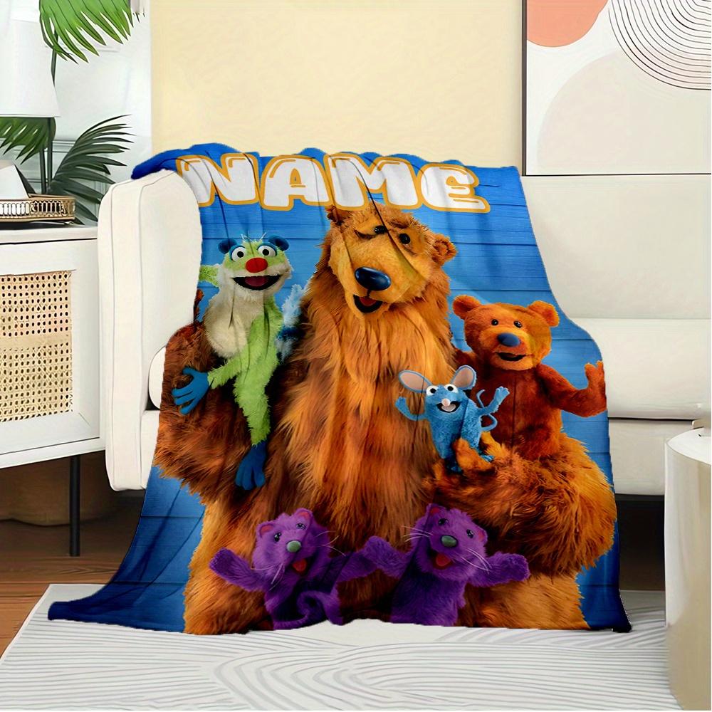 Custom Name Bear in the Big Blue House Plush Fleece Throw Blanket - Fleece Fabric, Multi-Size, Resistant Print, Vibrant Puppet Crew Art, Kids Room Decor, Soft Lightweight Retro Vintage Gift for Retro Kids Show Fans (Birthday, Holiday)
