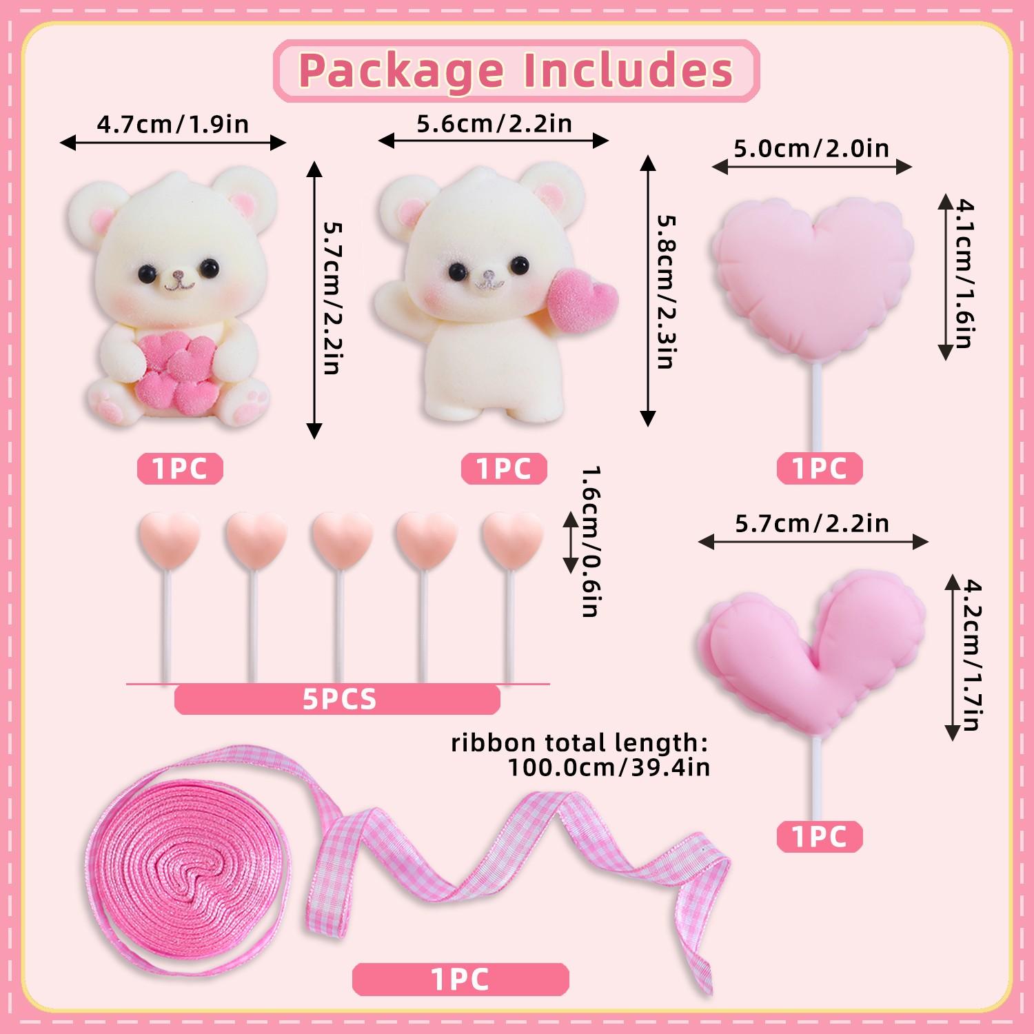 Cute Bear Heart Cake Decoration Set, Valentine's Day Birthday Dessert Stand Sign, Kids Party Baking Decorations