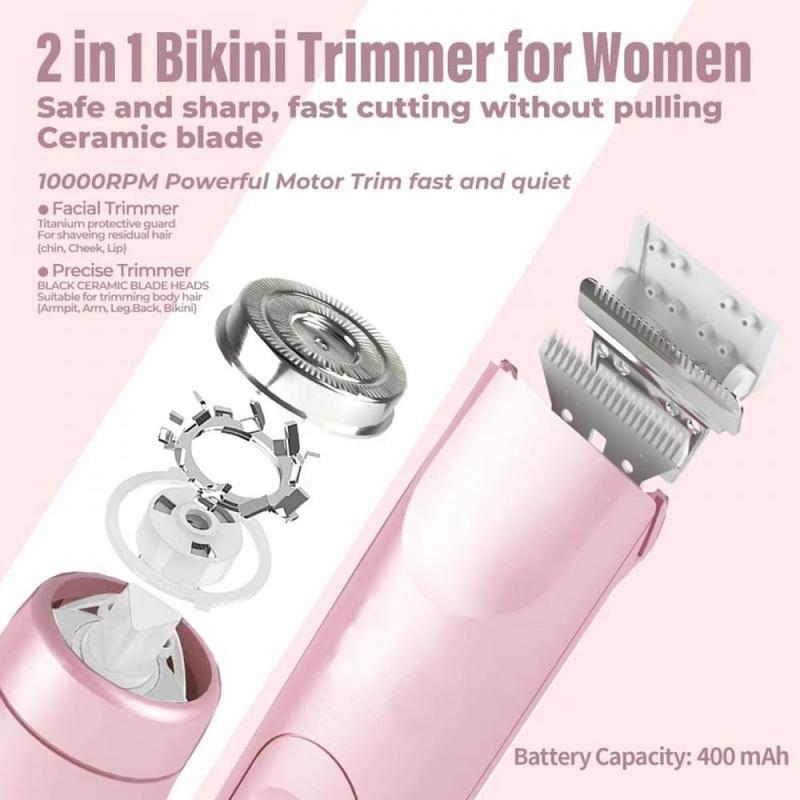 TazTir Bikini Trimmer for Women Rechargeable Lithium Battery USB Charging Multi-functional Bikini & Facial Trimmer Ideal for Arms Thighs & Full Body Perfect New Year's Gift