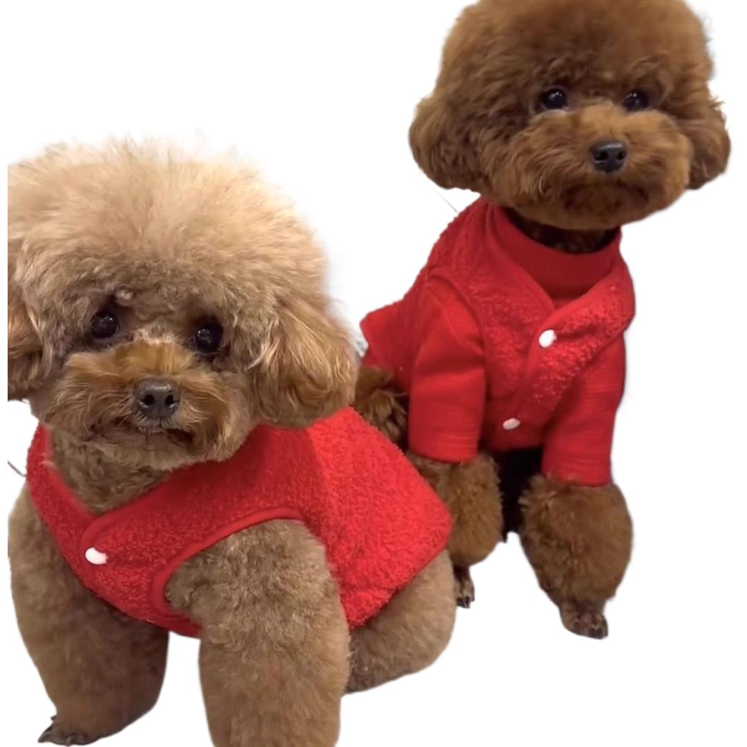 Leash Compatible Festive Dog Clothes New Year for Teddy Bichon Small Dogs Autumn Winter Fleece Vest
