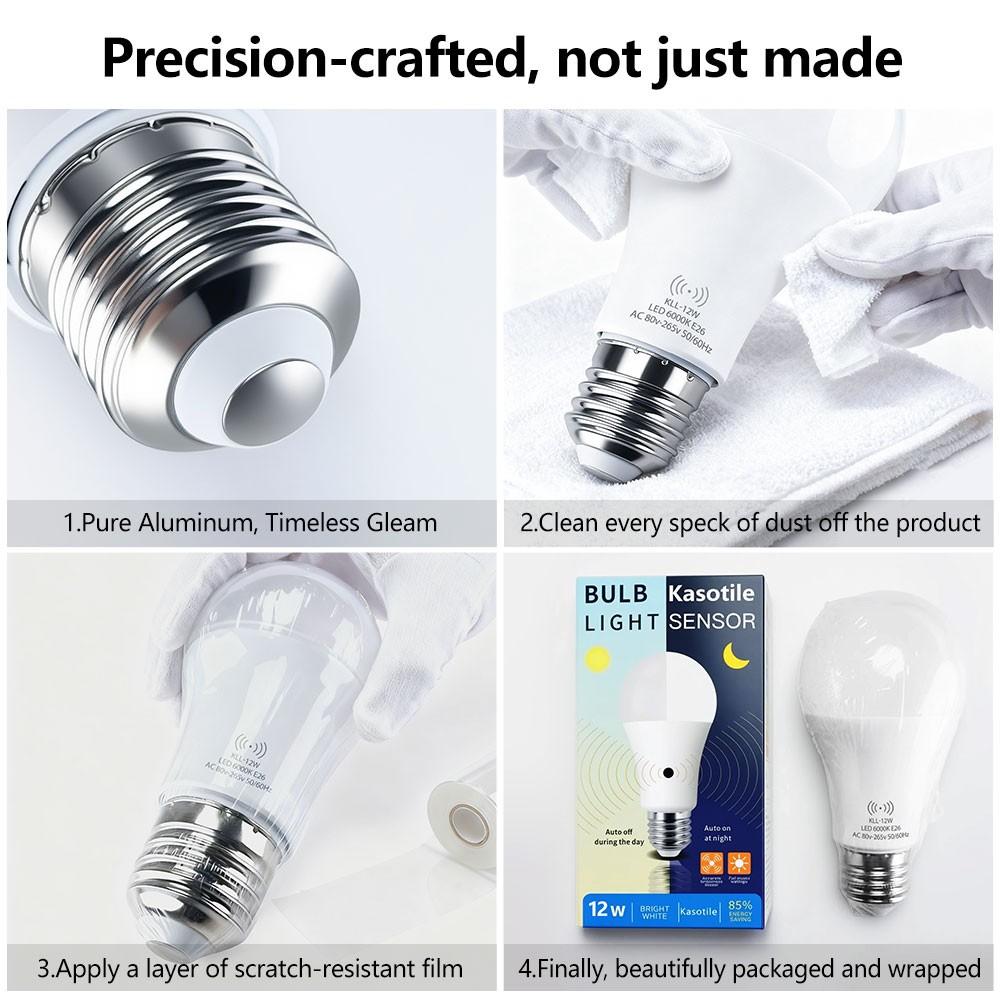 Kasotile Motion Sensor Bulb LED Light E26/e27, 6000k Light, 12w High Power, Energy Saving, Covers Entire Corridor, 6pcs Pack