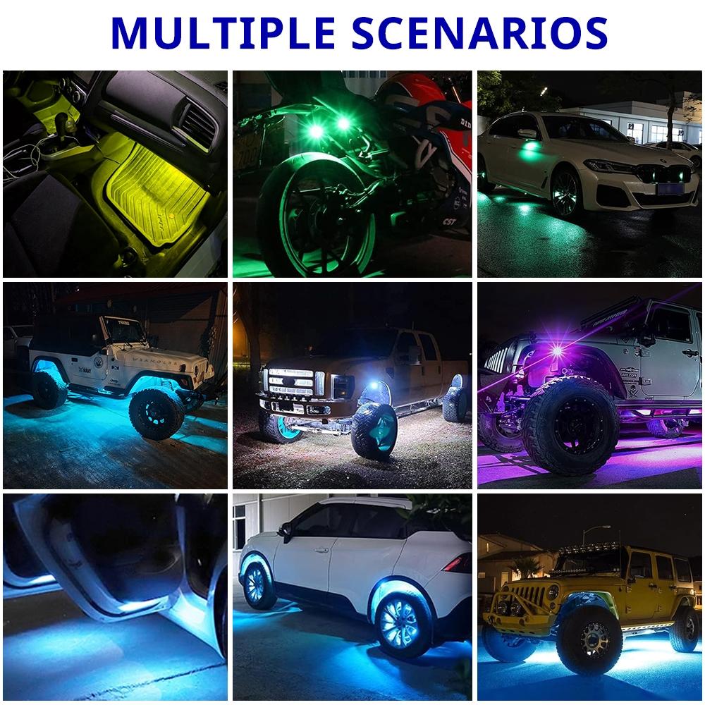 Rechargeable Remote Control Footwell Lights Flashlight 8 Colors 10 Custom Lighting Modes Interior Decorative Light Car Mods Upgrade Exterior UnderGlow Lamp Car Light Embellishments for SUV Truck Holiday Party Halloween Christmax Decoration Xmas Gift Ideas
