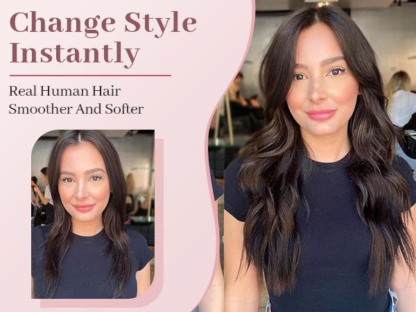 [ Kookastyle ]Straight Real Human Hair Clip in Hair Extensions,18 Inch Dark Brown Hair Extensions Clip ins for Daily Use Soft Silky Straight Human Hair Extensions for Fashion Women(Dark Brown 7pcs 120g)