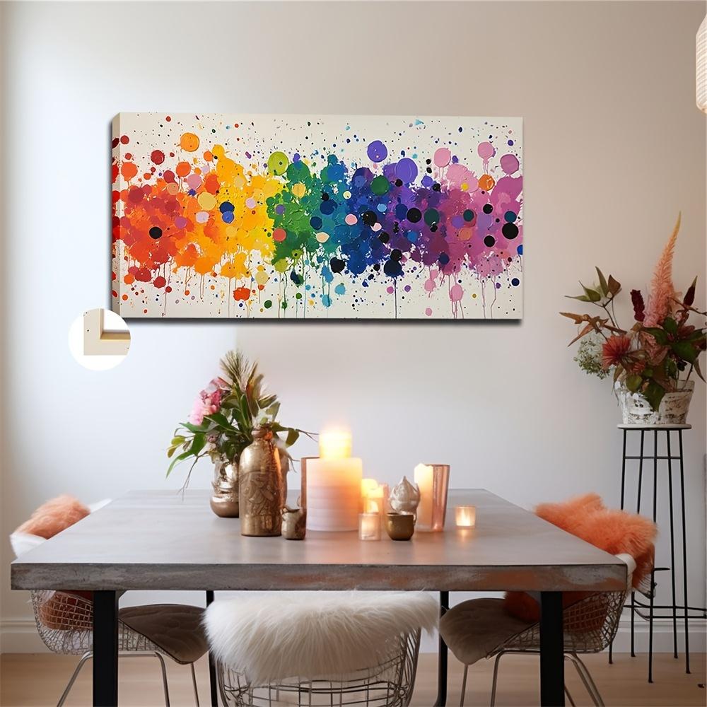 Artistic Retro-Classic Minimalist Abstract Rainbow Watercolor & Oil Painting Print - Large-Format (20x40 / 24x48 Inches) Framed Wall Art Decor, Suitable for Living Rooms, Bedrooms, Home Offices, and Classrooms - Featuring an Interior Solid Wood Frame