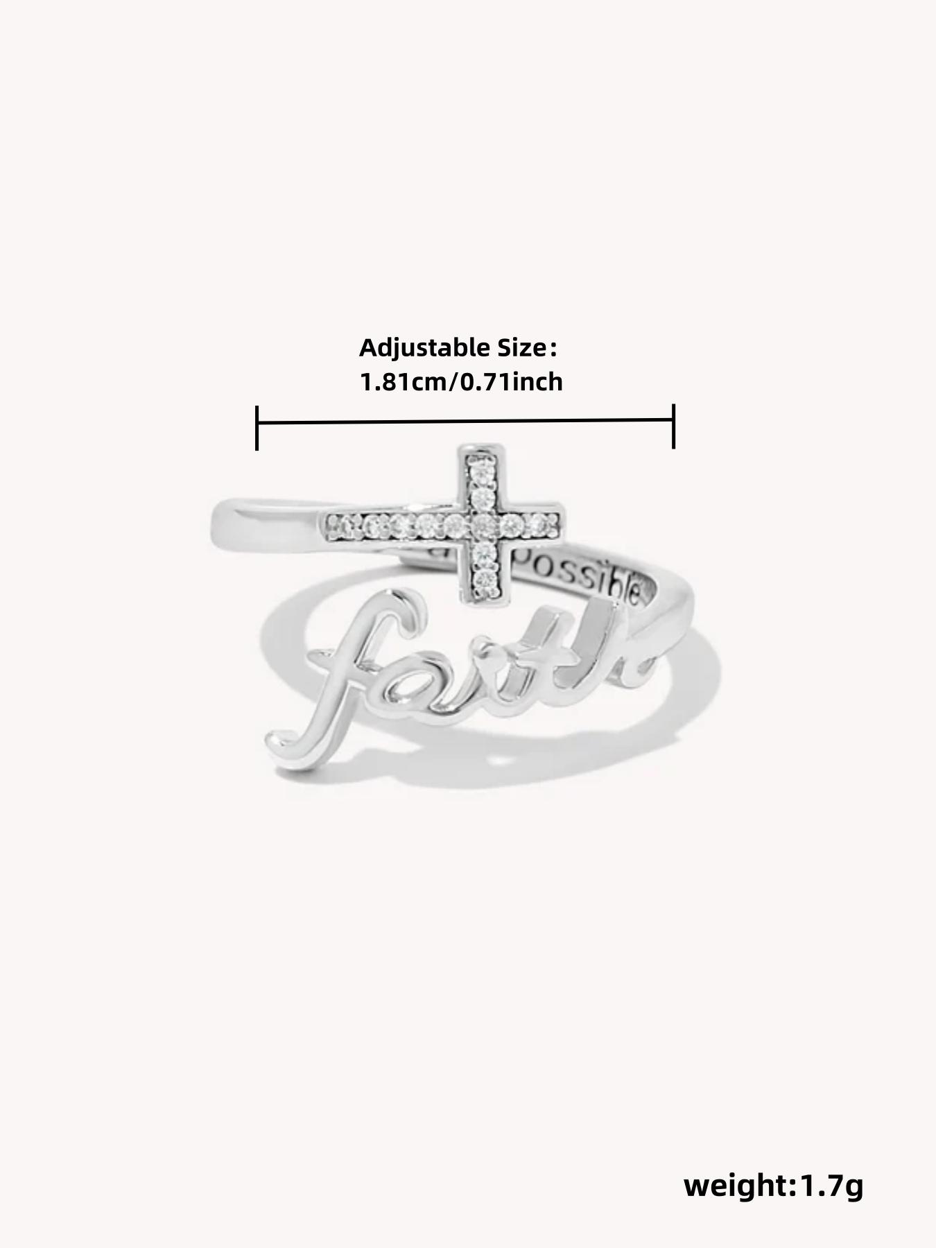 S925 Sterling Silver Cross & Letter Design Cuff Ring, Adjustable Open Ring for Women & Men, Fashion Jewelry Accessories for Daily Wear, with Box, Engraved Ring