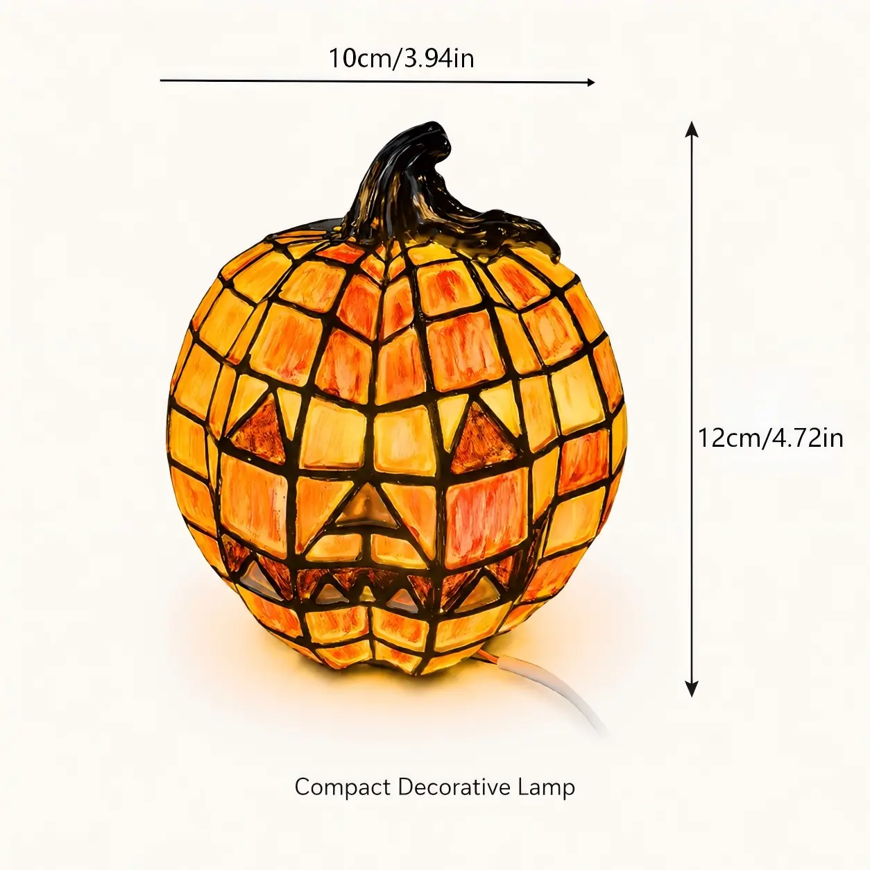 Mosaic Stained‑Glass Pumpkin Lamp Night Light, USB‑Powered Resin Halloween Pumpkin Light, Warm Glow Desktop Ornament, Home Decor for Fireplace & Tabletop in Fall and Thanksgiving, Holiday Gift, Wicked Ornament
