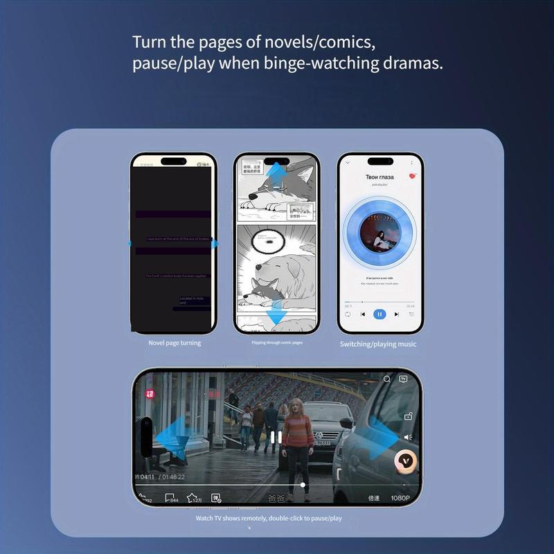 Multifunctional Ring Remote Control, 1pc Rechargeable Bluetooth-compatible Page Turning Ring, Camera Shutter Short Video and Music Remote Controller for iOS Android Phone,Cool Gadgets