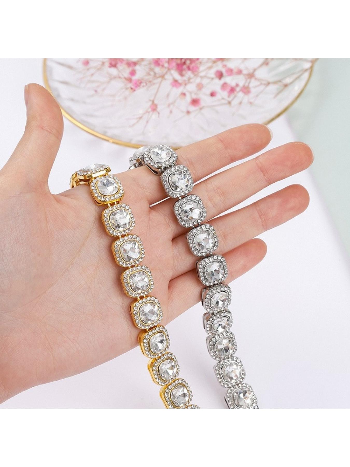 Trendy and Unique 12mm Square Versatile Fashion Cuban Necklace Hip-Hop Square Rhinestone Gemstone Necklace Unisex Jewelry