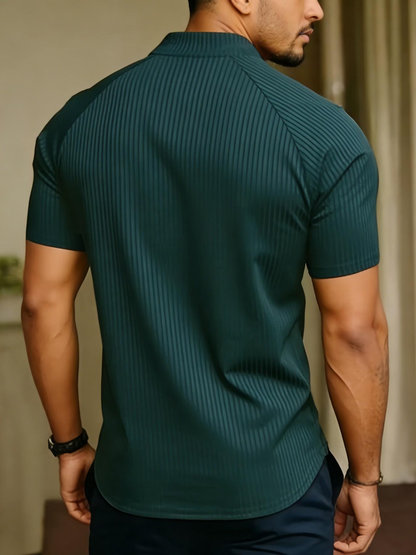 Men's Slim Fit Short Sleeve Quarter Zip Pullover, Quick-Dry Breathable Ribbed Sport T-Shirt, Ideal for Gym, Running, Casual Wear, All Seasons