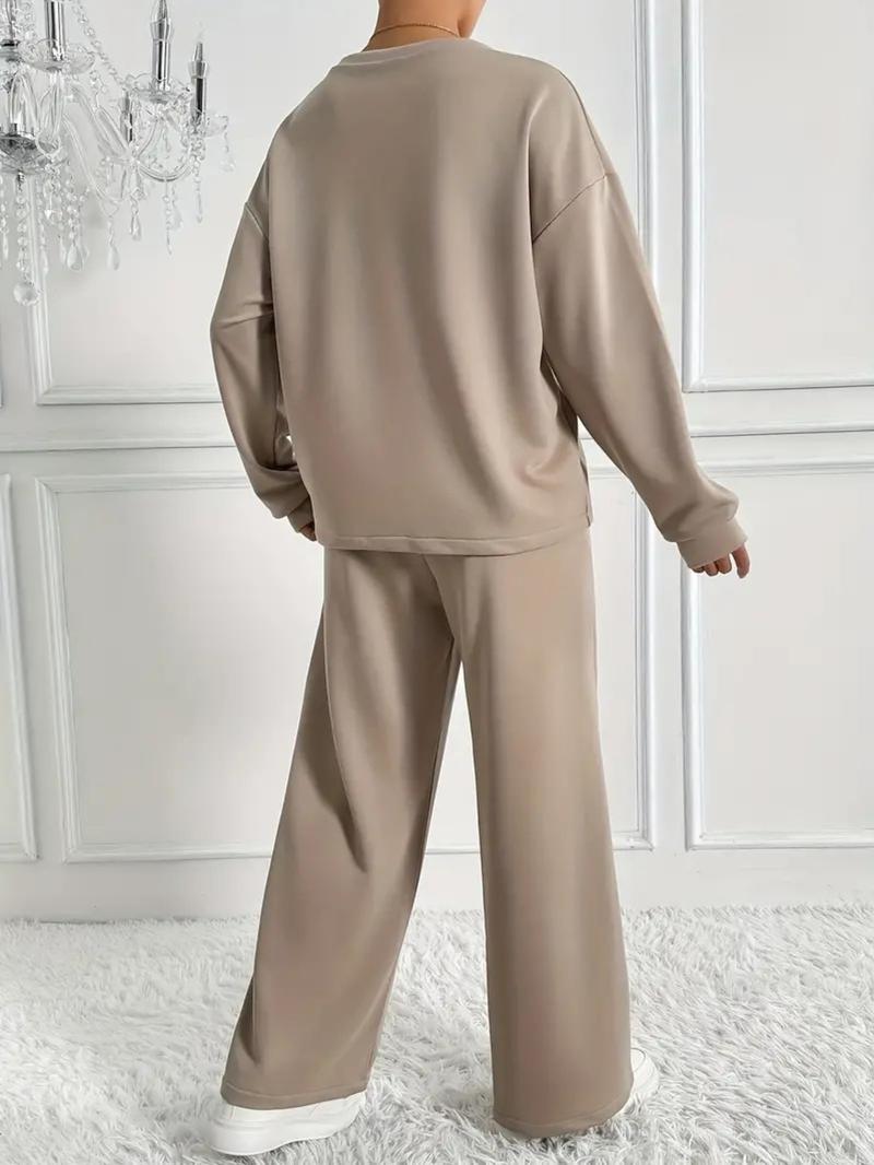 Women's Sporty Loose-Fit Two-Piece Set, Comfortable Casual for Spring & Fall, Below-The-Ankle Design, Perfect for Daily Wear, Sweatsuit Set