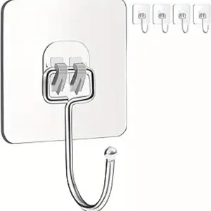 5pair Double-Sided Adhesive Wall Hooks Hanger Strong Transparent Hooks Suction Cup Sucker Wall Storage Holder For Kitchen Bathroo Bathroom Accessories Organizer Wall Mounted Hook