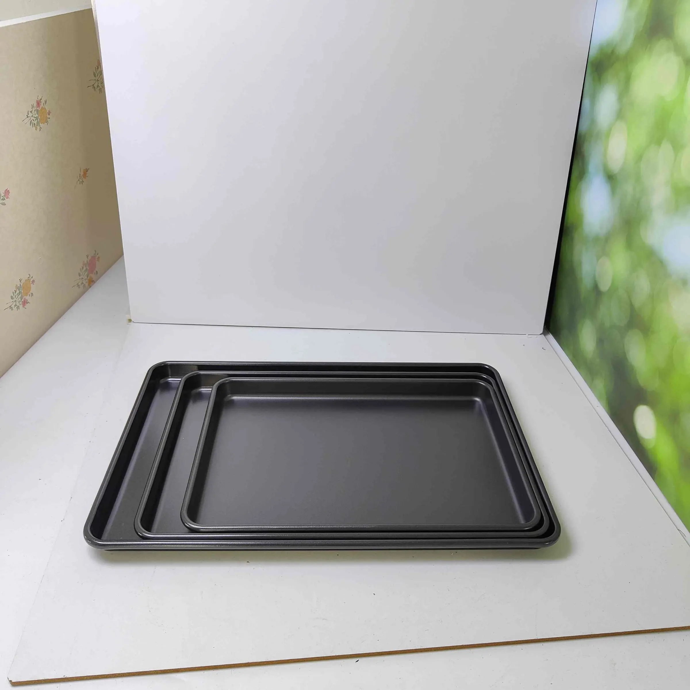 Non-Stick Baking Pan Set of 3, Teflon-Free Heavy-Duty Durable Bakeware, Diamond Texture Cookie Sheets, Oven-Safe Baking Trays, Household Kitchen Baking Supplies