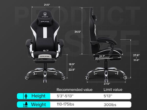 GTPLAYER Gaming Chair, Computer Chair with Bluetooth Speakers, High Back Ergonomic Office Chair Desk Chair with Lumbar Support, Height Adjustable Game Chair with Footrest 330LBS, Comfy Seat, Cool Chair