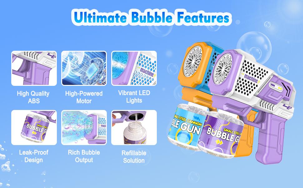 Kids Bubble Gun Colorful Lights Bubble Machine Children Automatic Bubble Machine with Bubble Solution, Gifts for Boys and Girls Ages 3-8