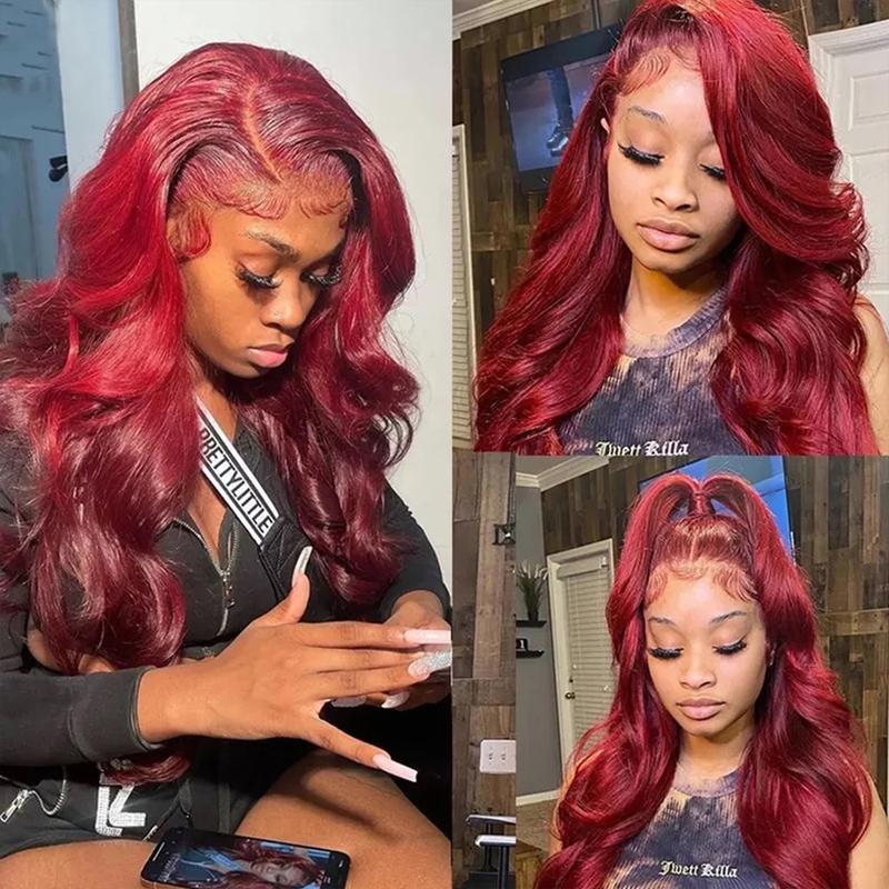 Bling Hair 99J Burgundy Body Wave Lace Front Wigs Human Hair 13x4 Transparent Lace Frontal Wigs Glueless Red Color Wigs Human Hair Pre Plucked 28 Inch