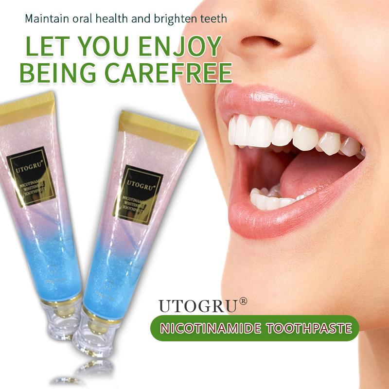 UTOGRU Triple Whitening Niacinamide Toothpaste for Oral Health & Sensitive Skin Blue Bad Breath Killer Brighten Teeth Say Goodbye to Oral Problems UTOGRU Triple Whitening Niacinamide Toothpaste for Oral Health & Sensitive Skin Blue Bad Breath Killer Brighten Teeth Say Goodbye to Oral Problems