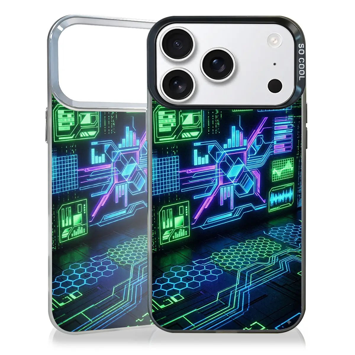 Cool Cyberpunk Neon Circuit Board Phone Case for iPhone |   Futuristic Sci-Fi HUD Design for iPhone 17/16/15/14/13/12/11 Pro/Pro Max/Plus