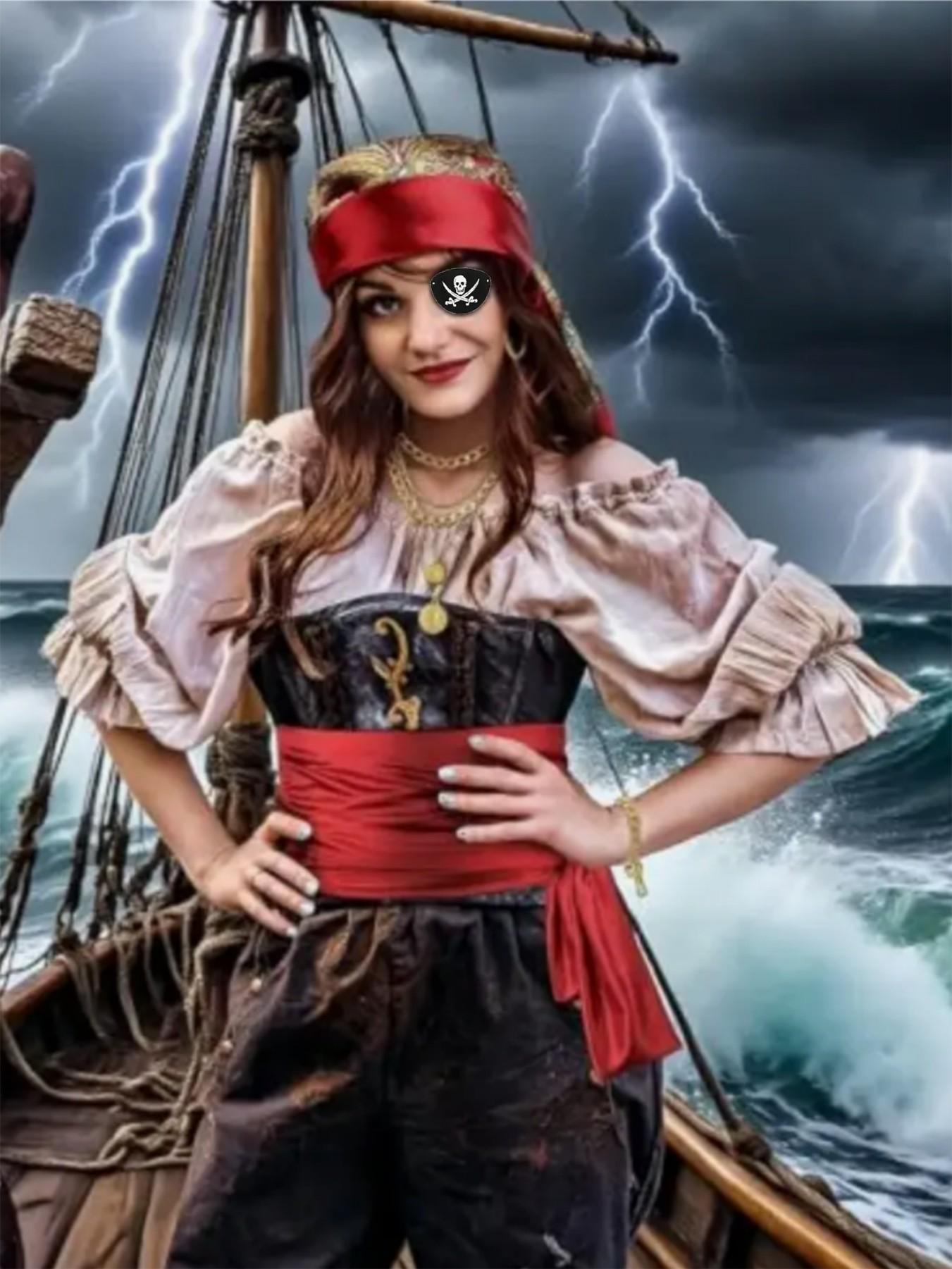 Women's Pirate Costume Set, Christmas New Fabric, Festival Fun Role Play, Medieval Renaissance Pirate Hat and Belt Accessories, Valentine's Party Dress Up Props