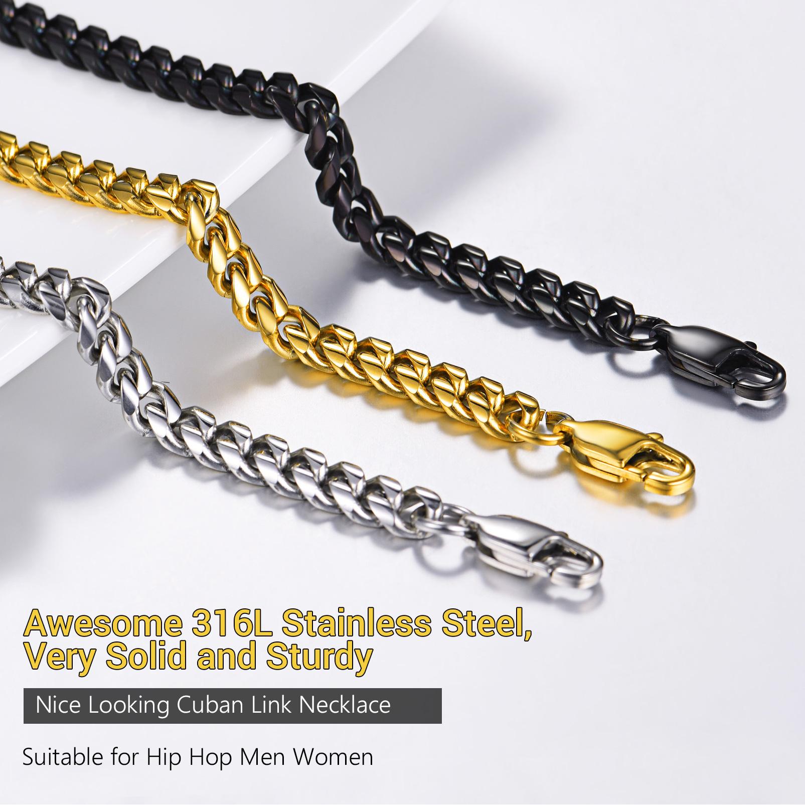 PROSTEEL Dense Cuban Links Necklace Stainless Steel Chain Length 14-30 Inches Width 6mm/10mm/14mm Jewelry Unisex For Women Lovers Men Gift Box